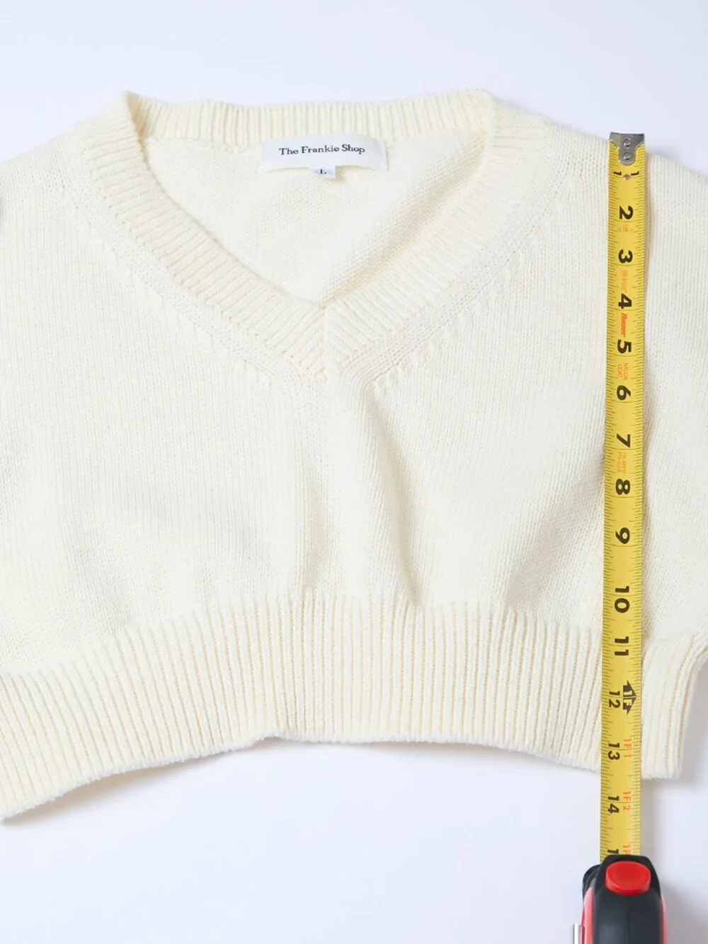 The Frankie Shop 100% Cotton Cropped V-Neck Ivory Sweater cottagecore coastal